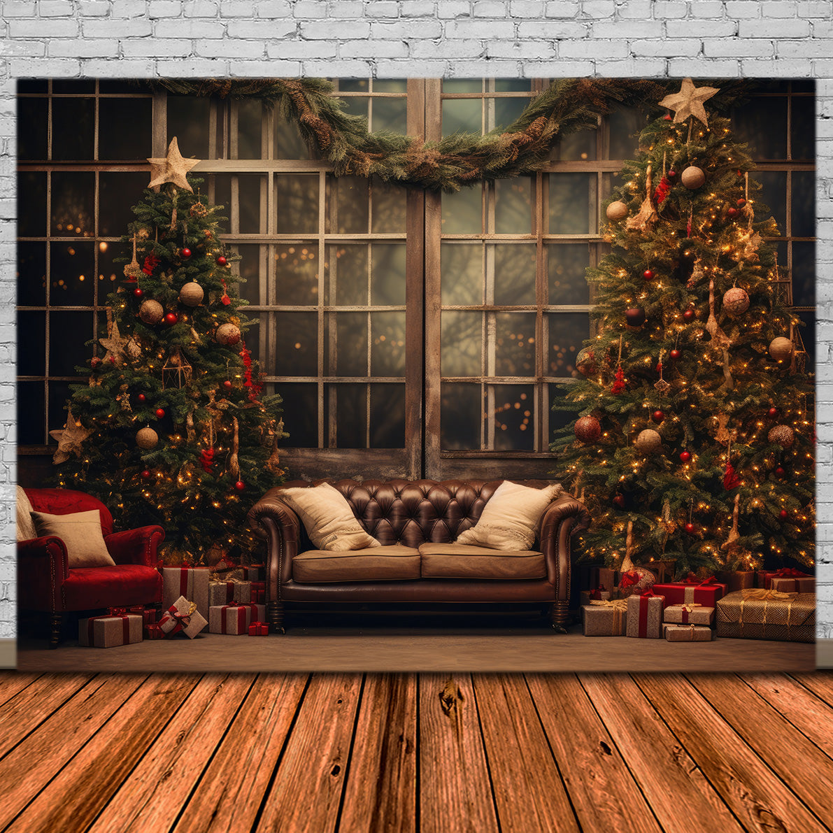 Toile de Fond de Salon Confortable avec Arbres de Noël RR8-133