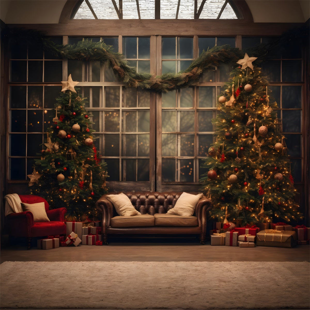 Toile de Fond de Salon Confortable avec Arbres de Noël RR8-133