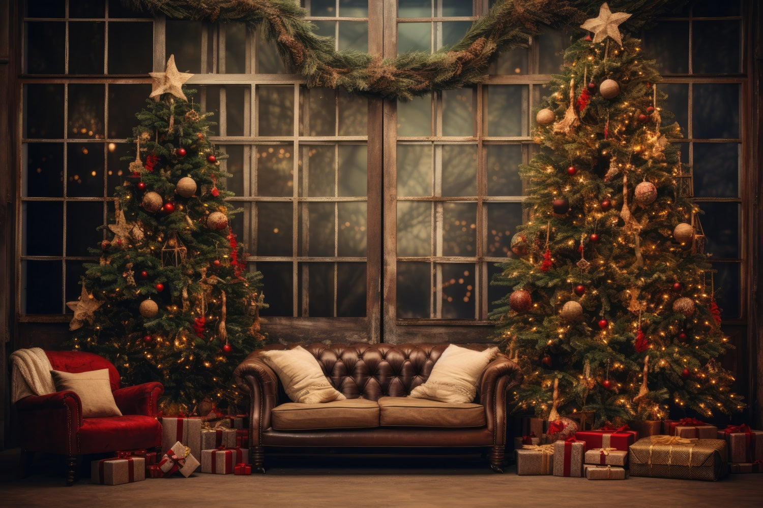 Toile de Fond de Salon Confortable avec Arbres de Noël RR8-133