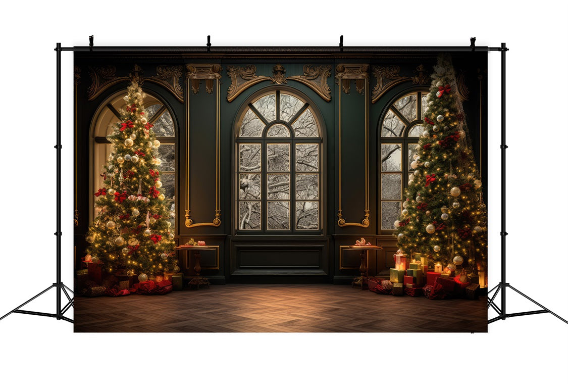 Toile de Fond Élégante d'Arbres dans une Salle de Bal de Noël RR8-134