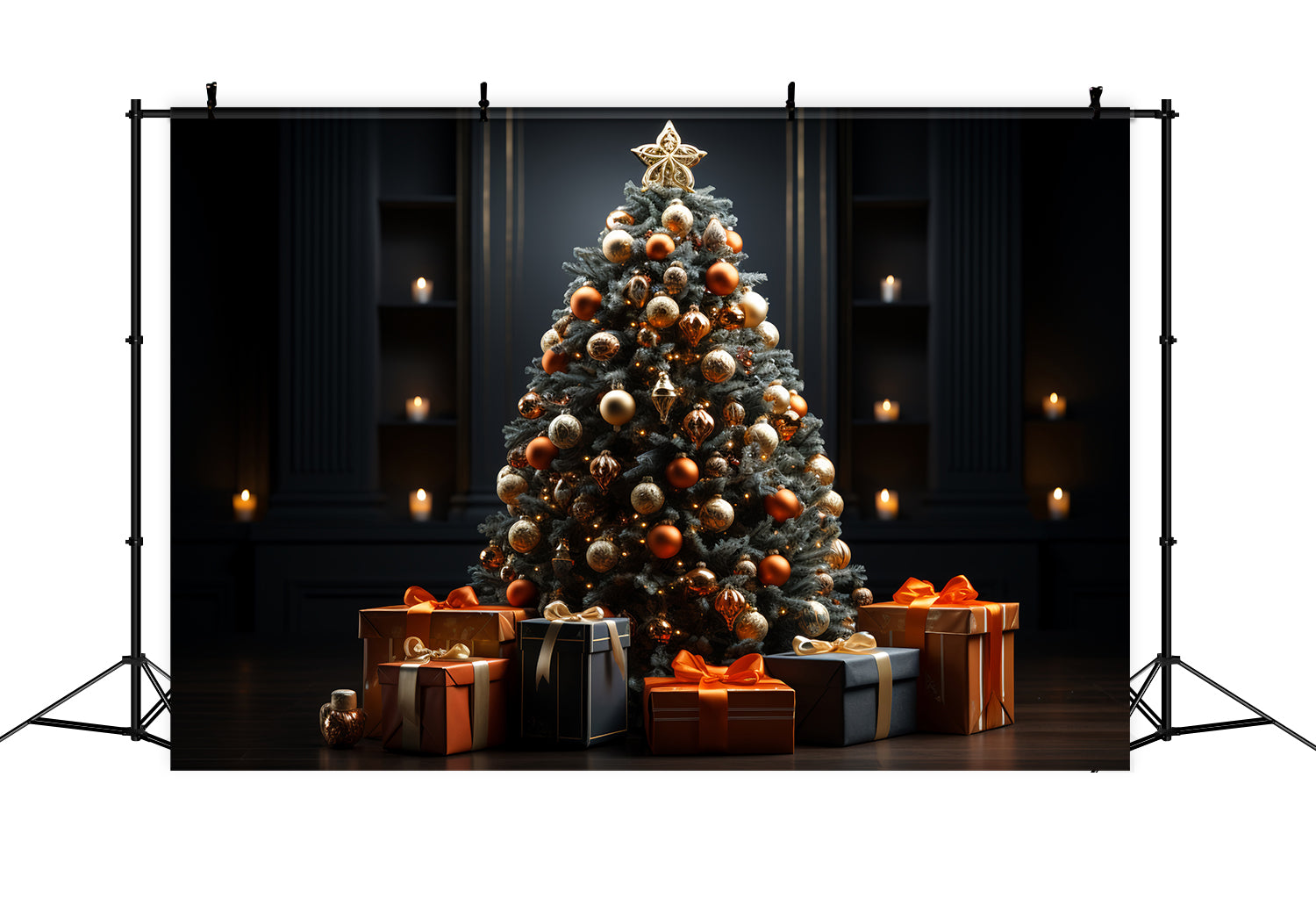 Toile de Fond d'Arbre Festif Lumières de Bougies de Noël RR8-135