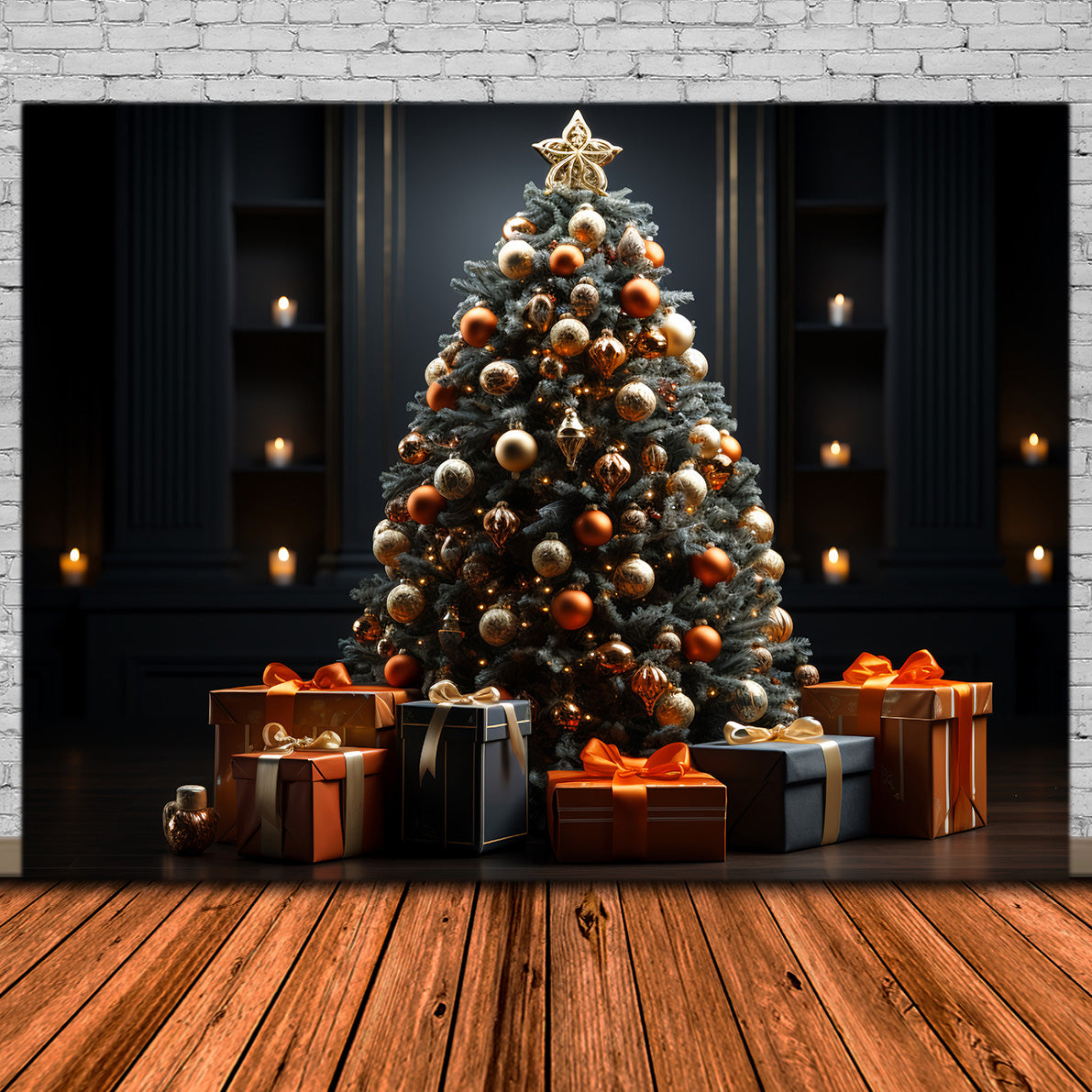 Toile de Fond d'Arbre Festif Lumières de Bougies de Noël RR8-135