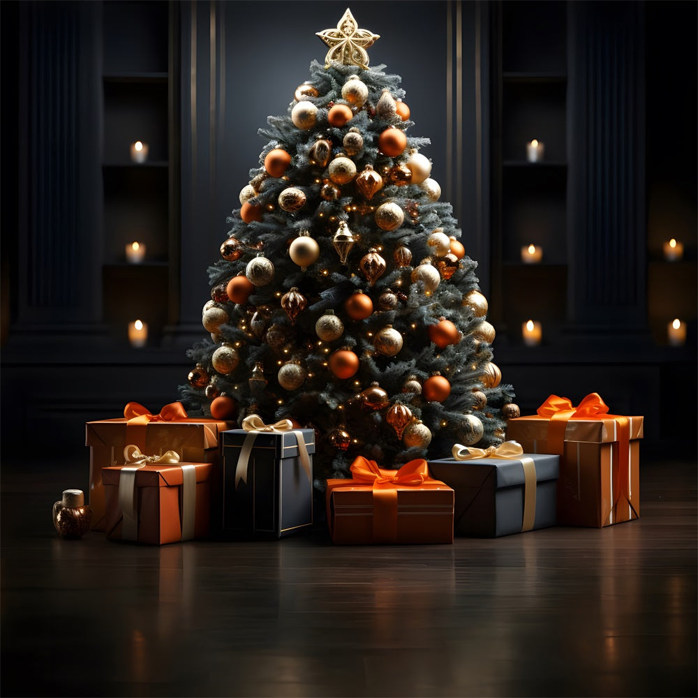 Toile de Fond d'Arbre Festif Lumières de Bougies de Noël RR8-135