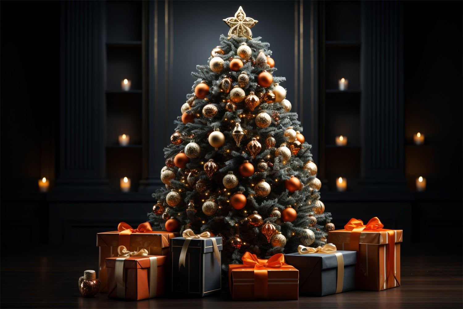 Toile de Fond d'Arbre Festif Lumières de Bougies de Noël RR8-135