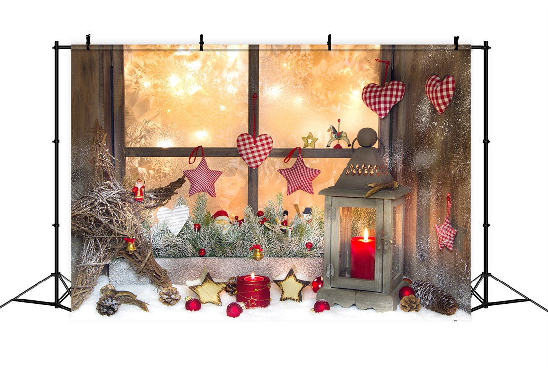 Toile de Fond Rustique de Fenêtre Ornements en Cœur de Noël RR8-138