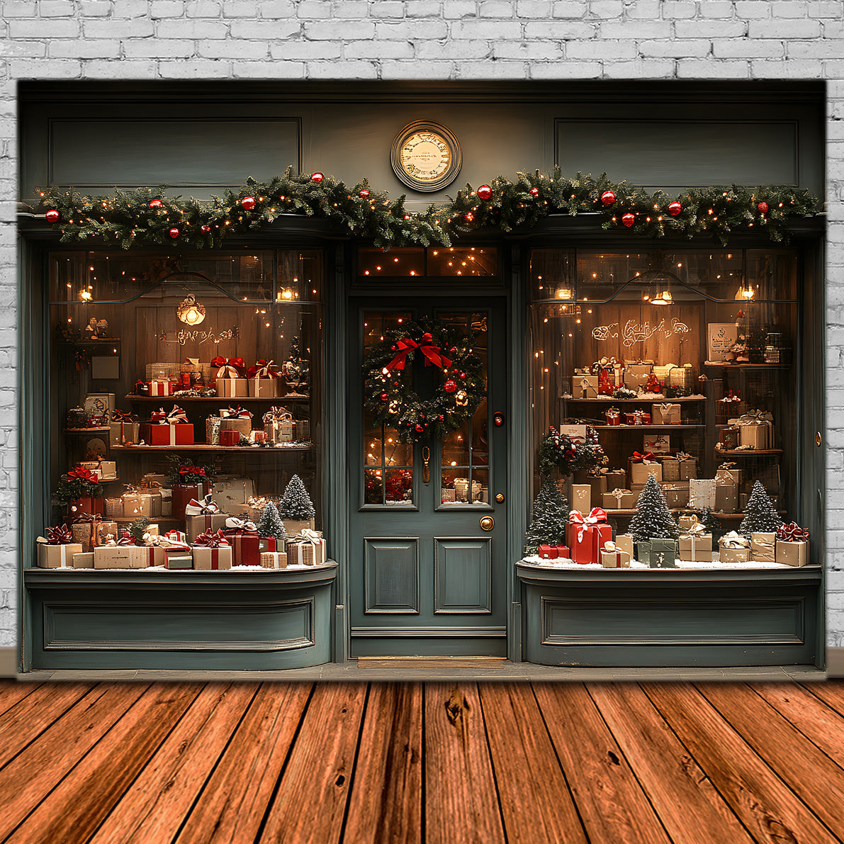 Toile de Fond Élégante de Vitrine avec Couronne de Noël RR8-139