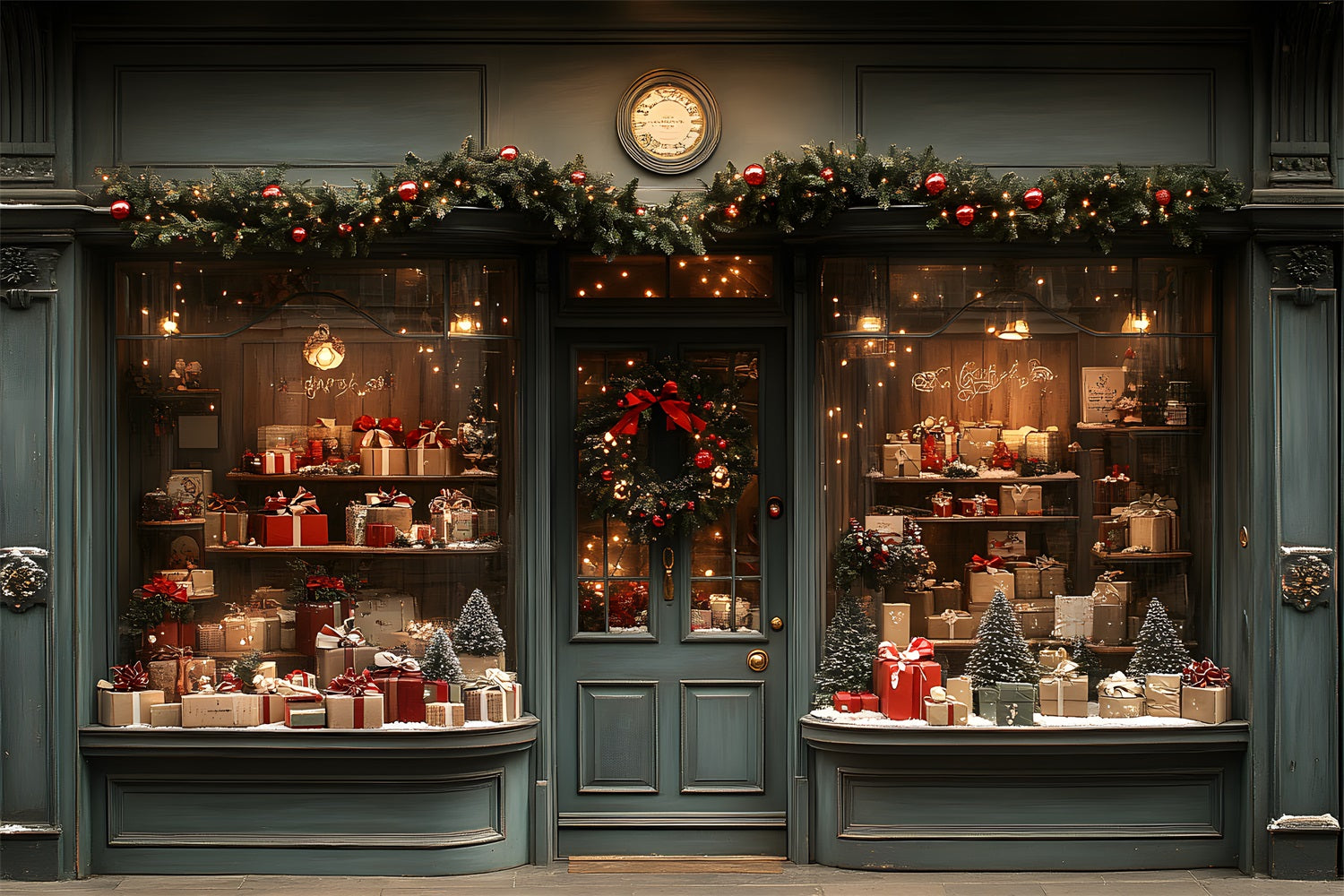 Toile de Fond Élégante de Vitrine avec Couronne de Noël RR8-139