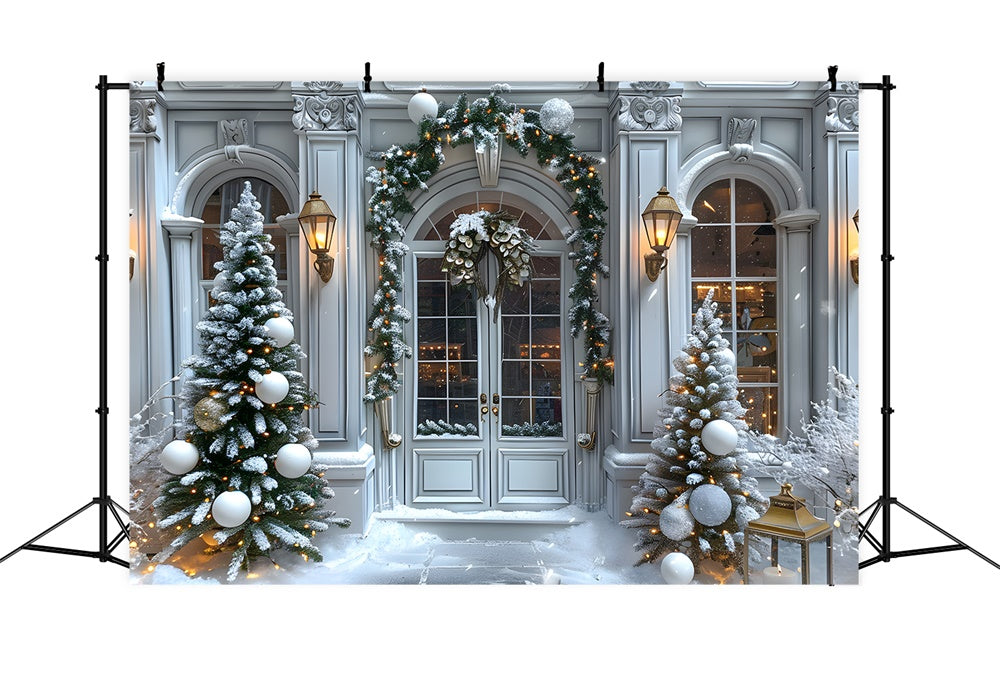 Toile de fond Porte d'Entrée Décorée de Guirlandes de Noël RR8-14