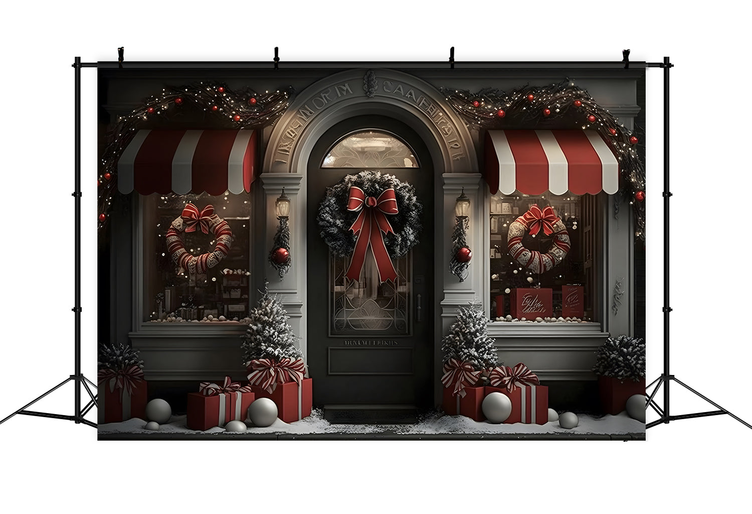 Toile de Fond de Vitrine Festive avec Cadeaux de Noël RR8-140