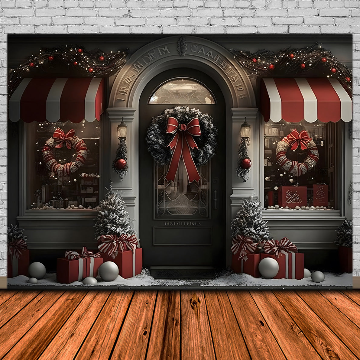 Toile de Fond de Vitrine Festive avec Cadeaux de Noël RR8-140