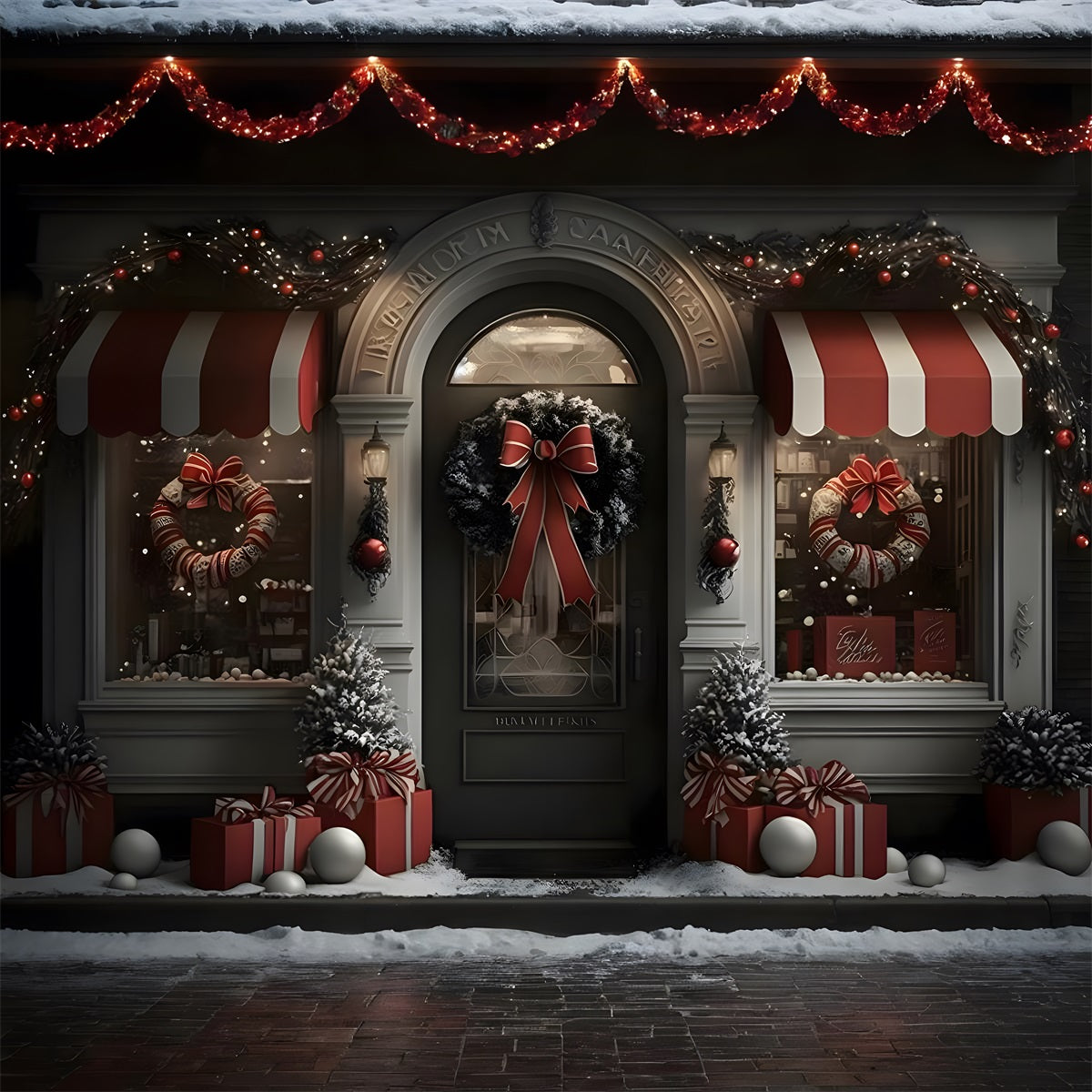 Toile de Fond de Vitrine Festive avec Cadeaux de Noël RR8-140