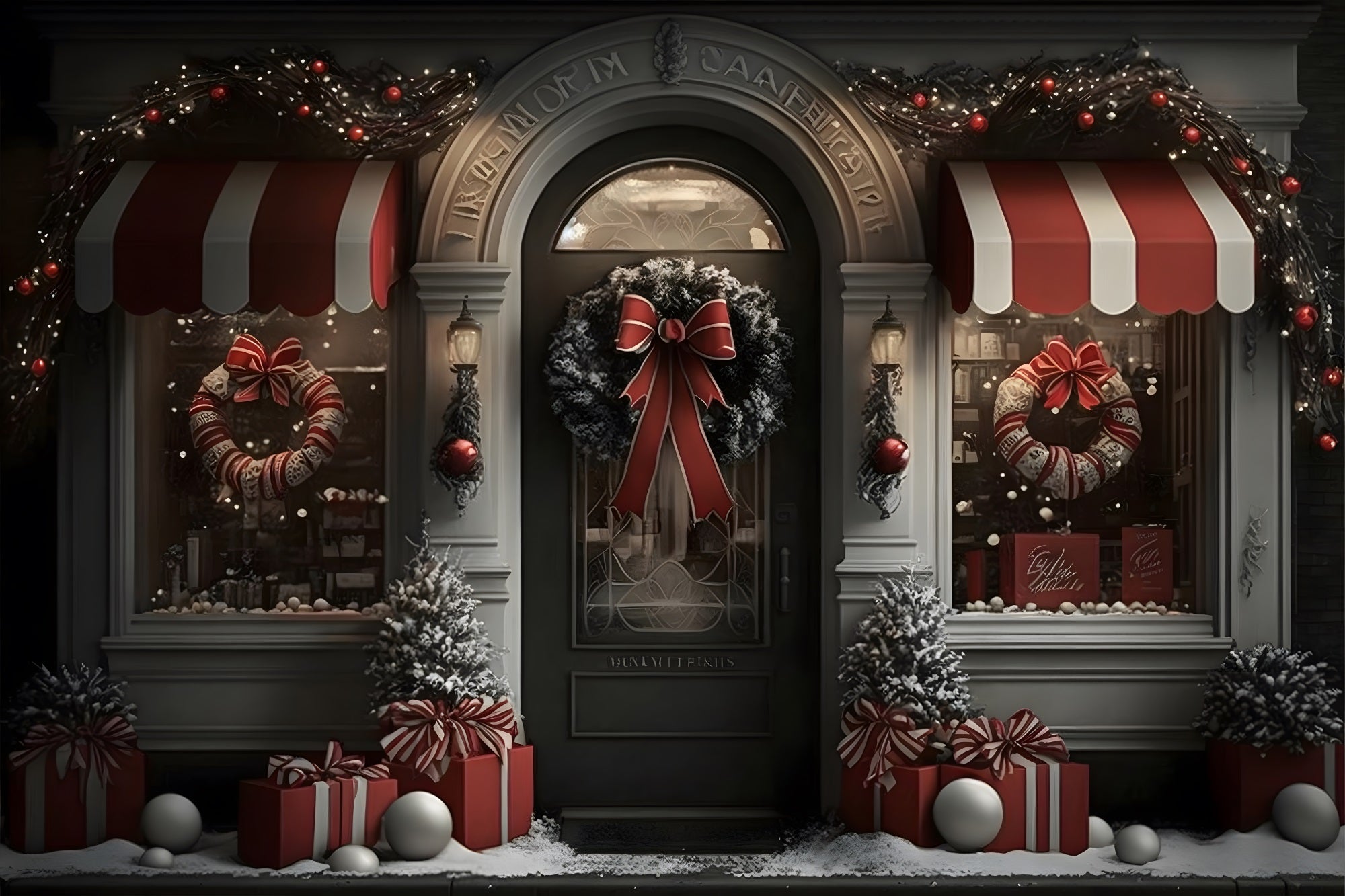 Toile de Fond de Vitrine Festive avec Cadeaux de Noël RR8-140