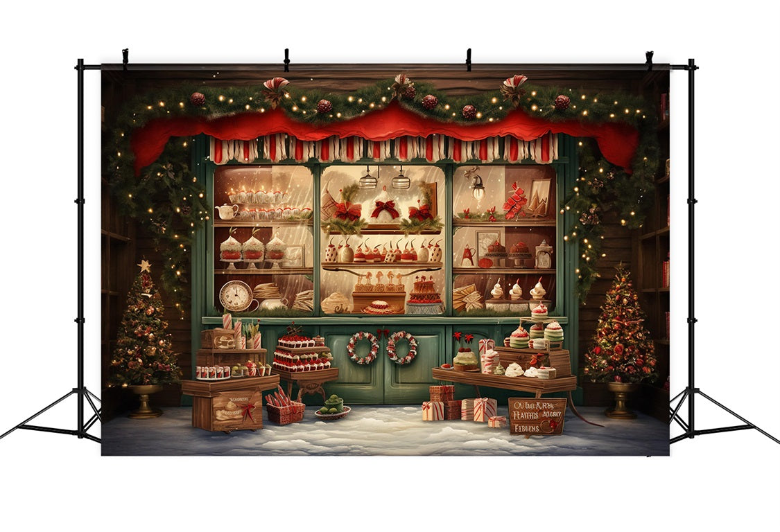 Toile de Fond de Vitrine de Boulangerie Festive de Noël RR8-142