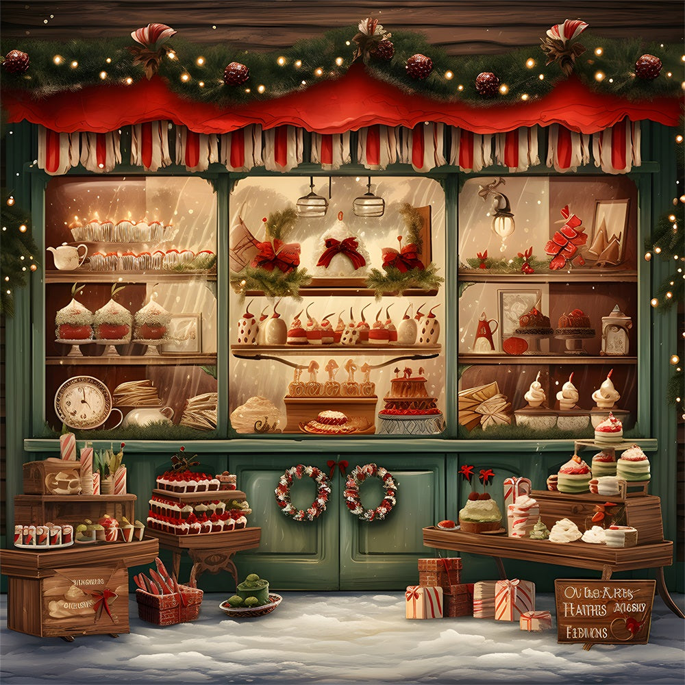 Toile de Fond de Vitrine de Boulangerie Festive de Noël RR8-142