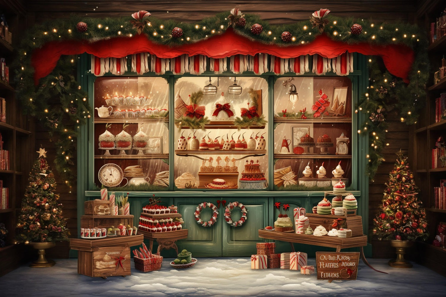 Toile de Fond de Vitrine de Boulangerie Festive de Noël RR8-142