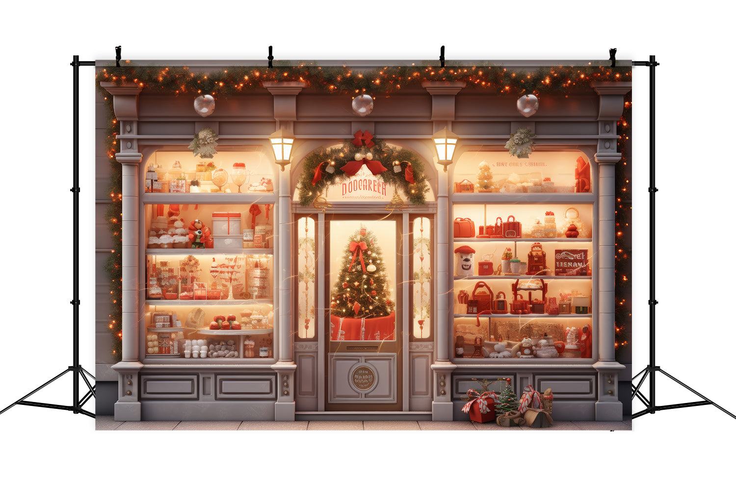 Toile de Fond Élégante de Vitrine avec Arbre de Noël RR8-144