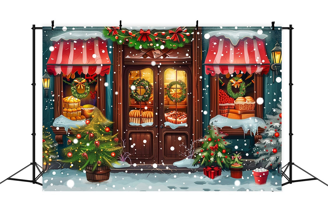 Toile de Fond de Vitrine Confortable avec Neige de Noël RR8-145