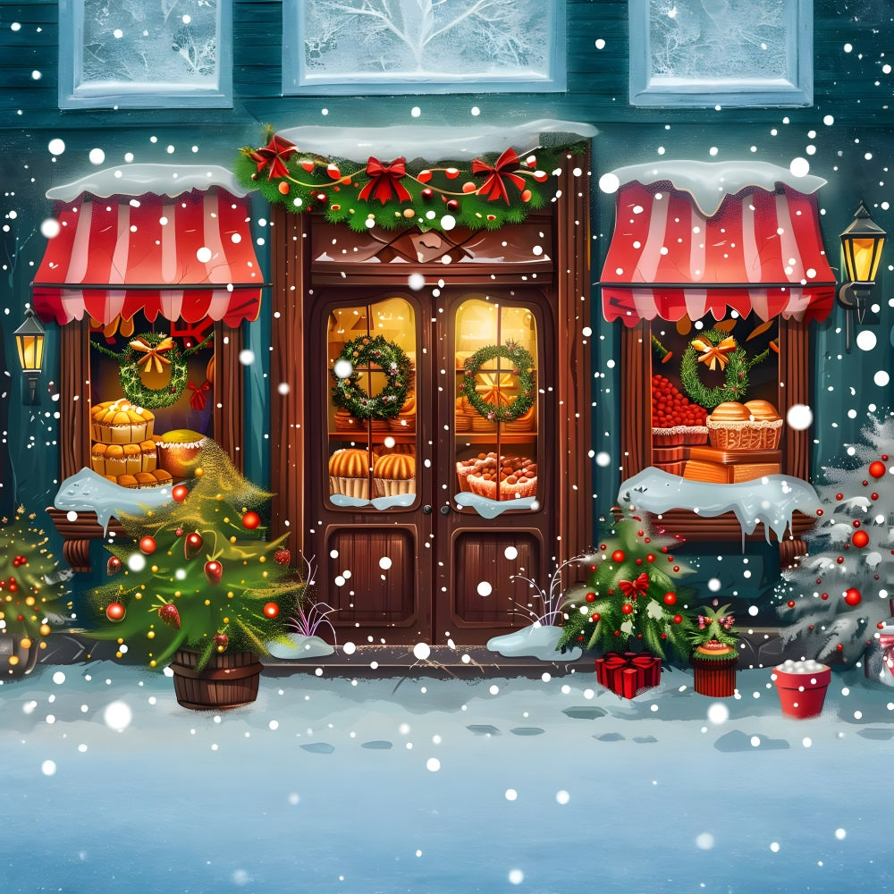 Toile de Fond de Vitrine Confortable avec Neige de Noël RR8-145