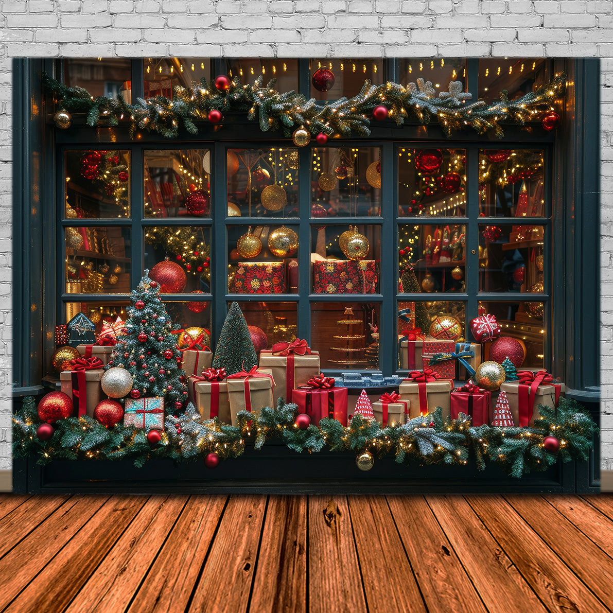 Toile de Fond de Vitrine de Magasin Festif Cadeaux de Noël RR8-147