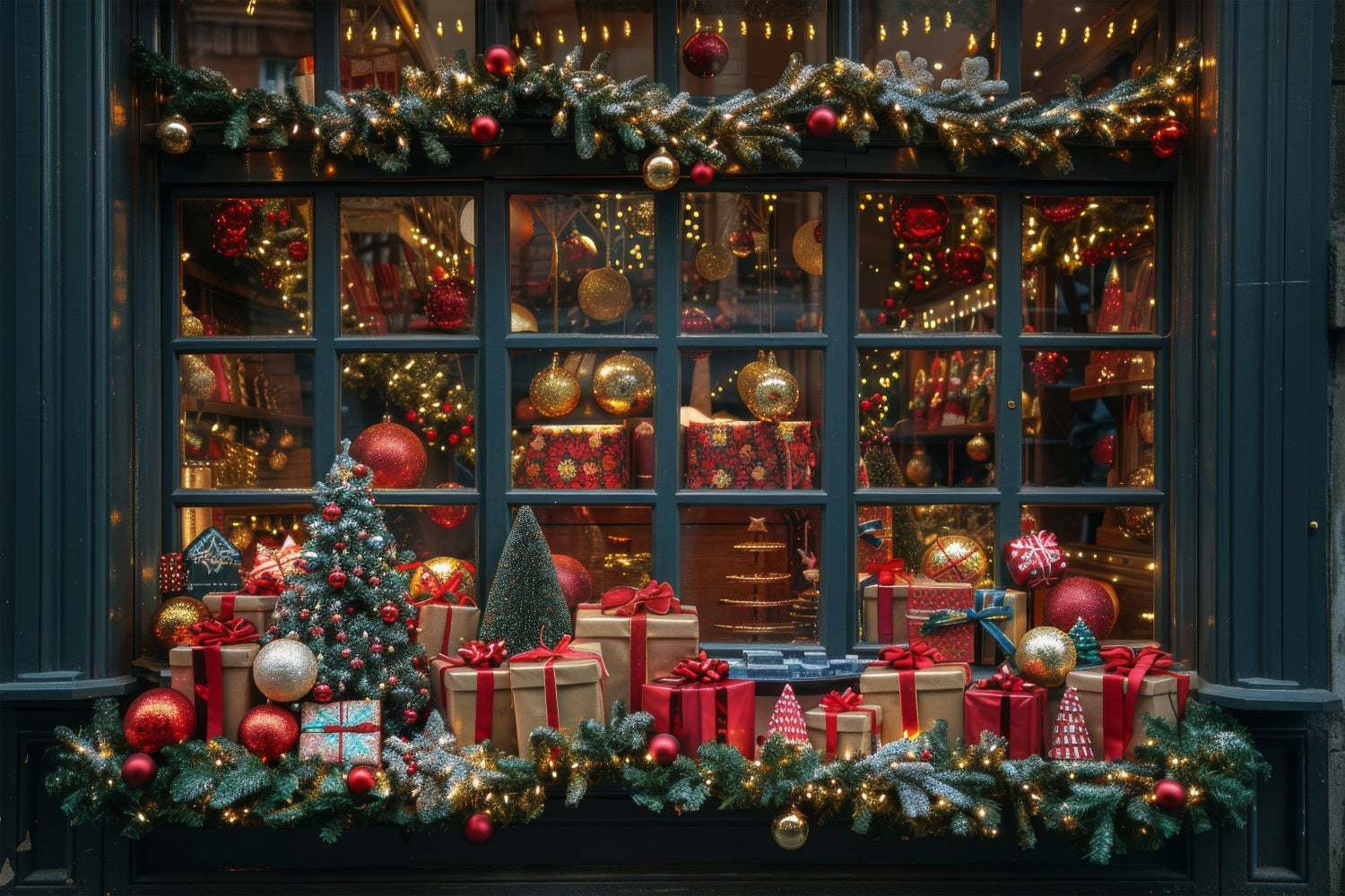 Toile de Fond de Vitrine de Magasin Festif Cadeaux de Noël RR8-147