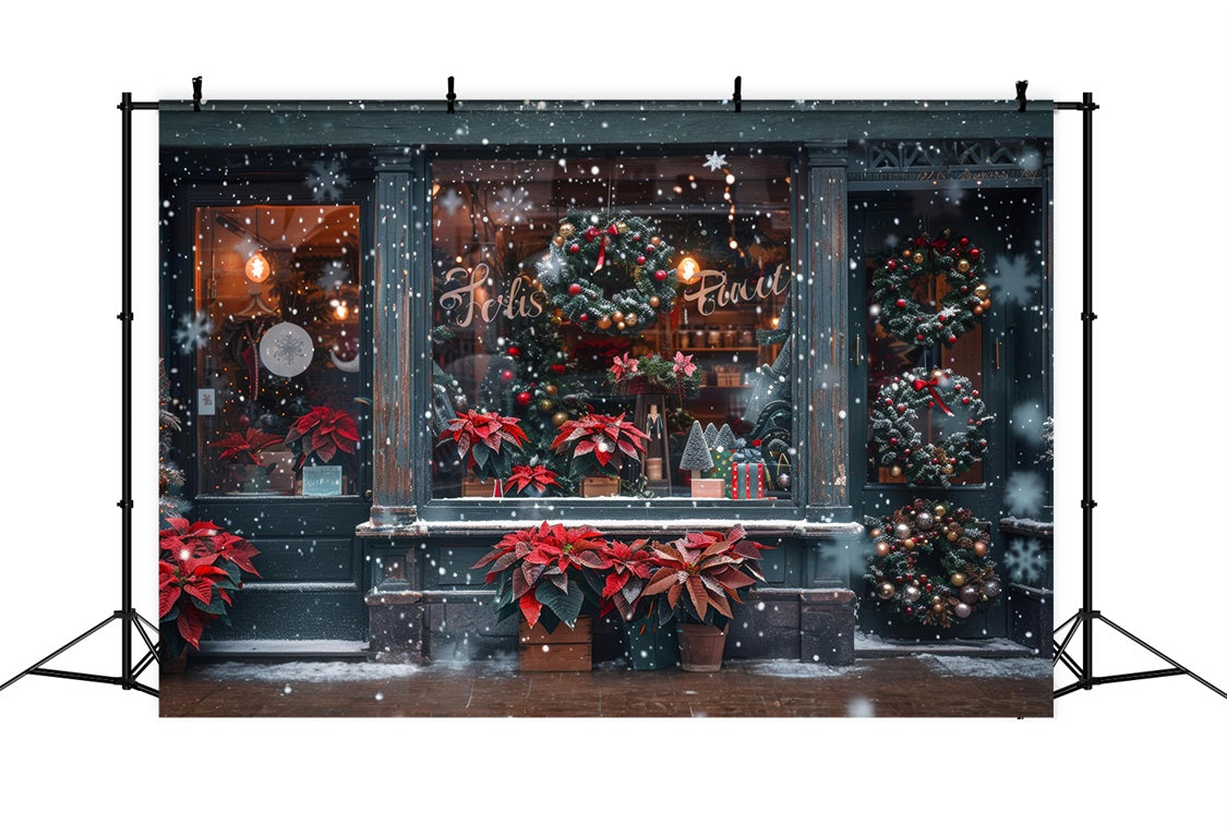 Toile de Fond de Vitrine avec Poinsettia et Couronne de Noël RR8-148