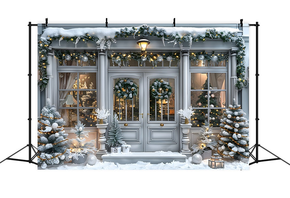 Toile de fond Porte de Maison Enneigée de Noël RR8-15