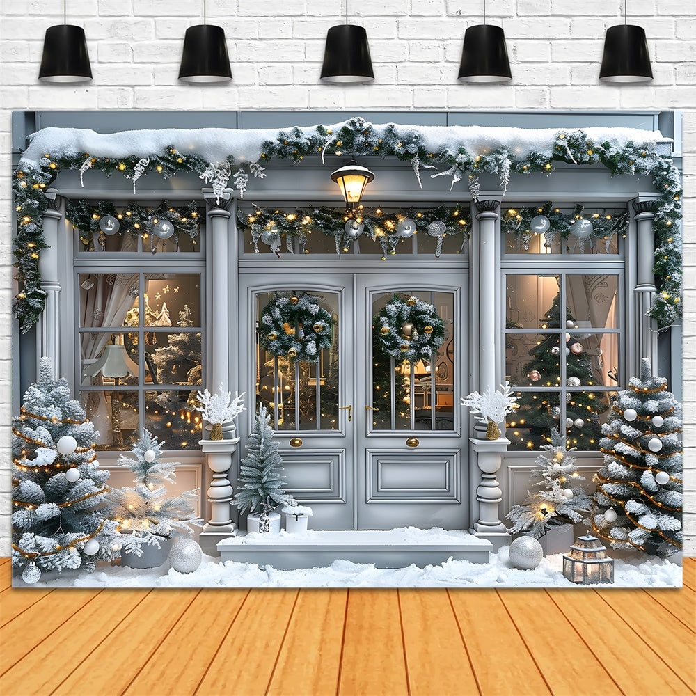 Toile de fond Porte de Maison Enneigée de Noël RR8-15