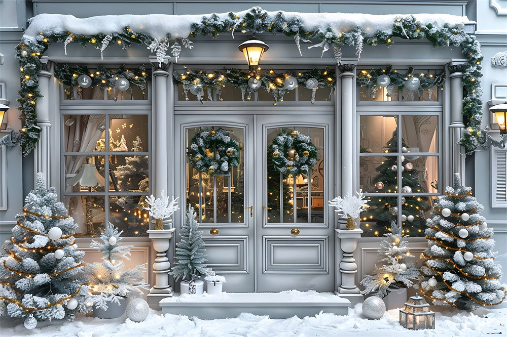 Toile de fond Porte de Maison Enneigée de Noël RR8-15