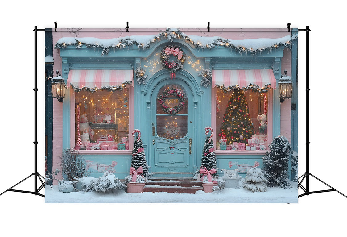 Toile de Fond de Devanture de Bonbonnière avec Nœuds Roses de Noël RR8-151