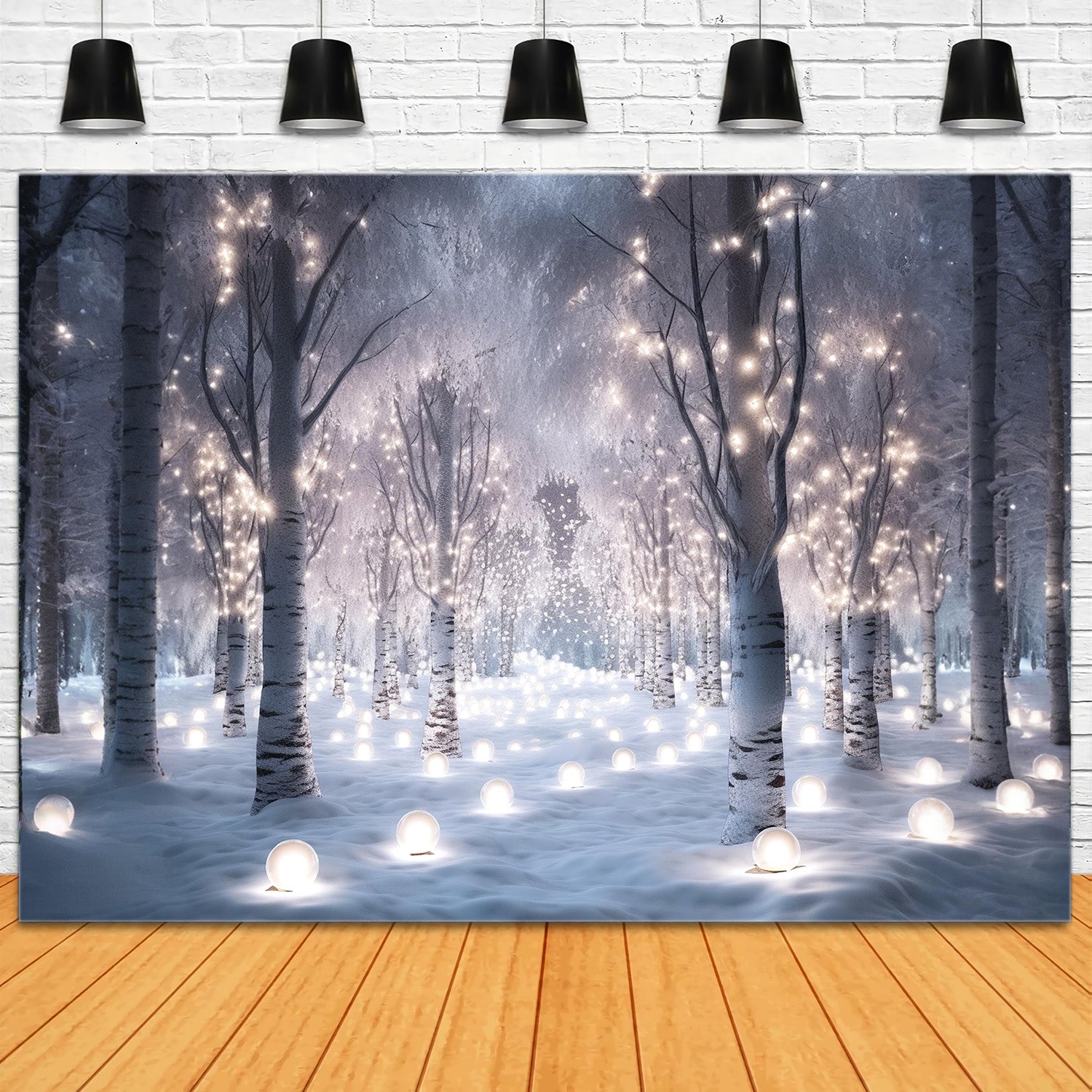 Toile de Fond de Forêt Enchantée avec Lumières Féériques de Noël RR8-155