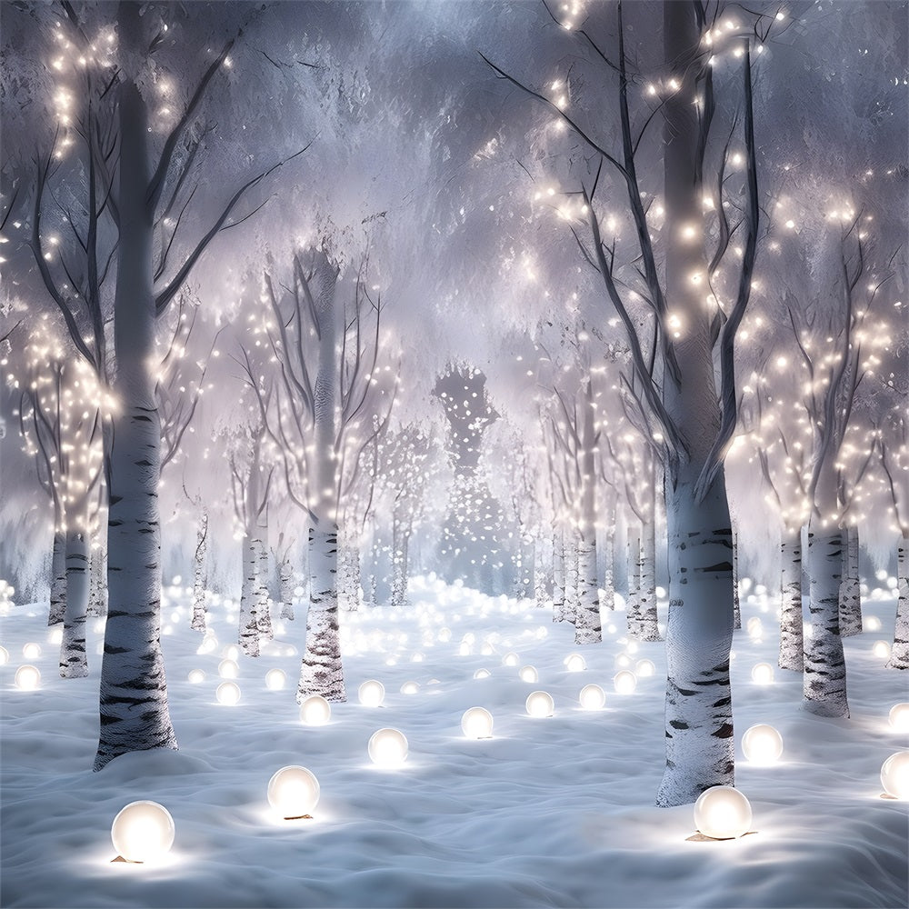 Toile de Fond de Forêt Enchantée avec Lumières Féériques de Noël RR8-155