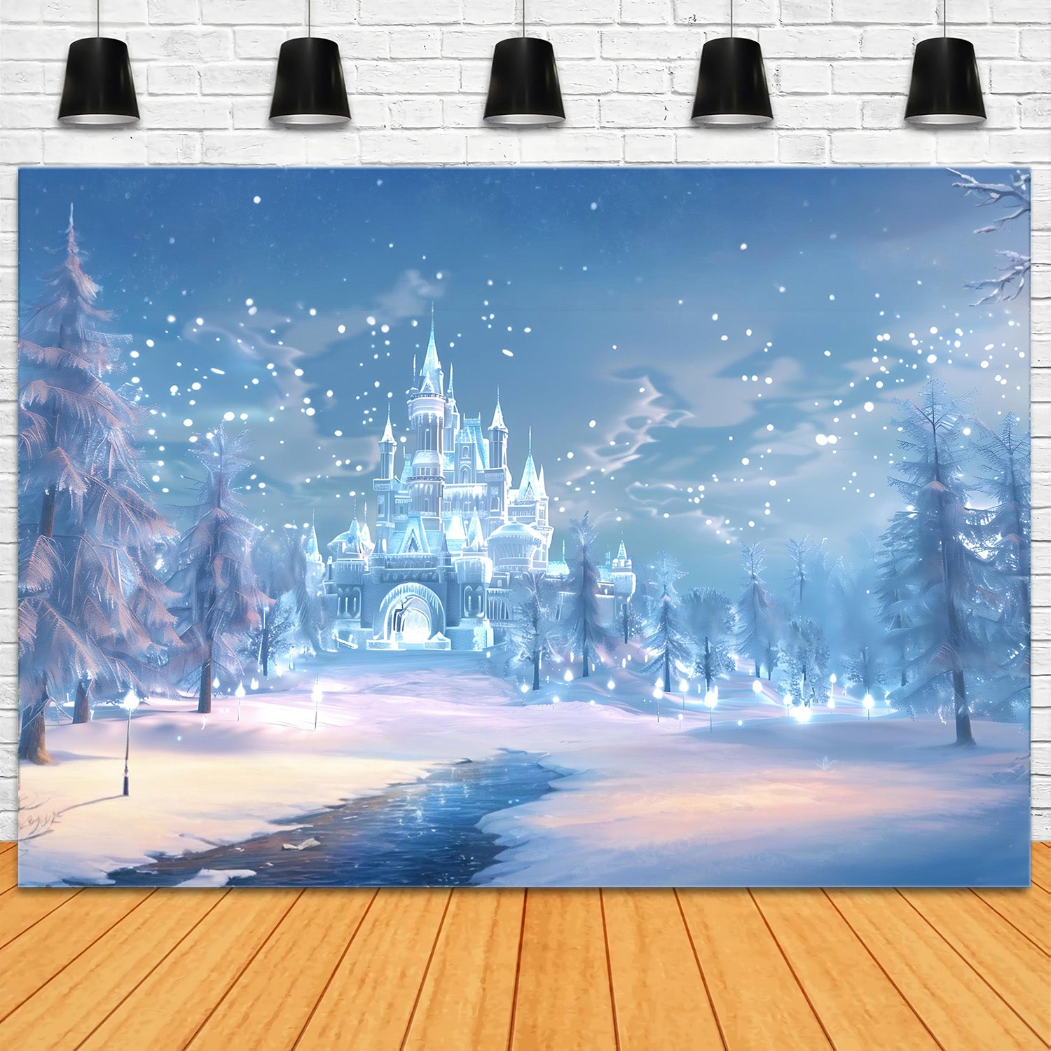 Toile de Fond de Château de Glace Magique Forêt de Noël RR8-157