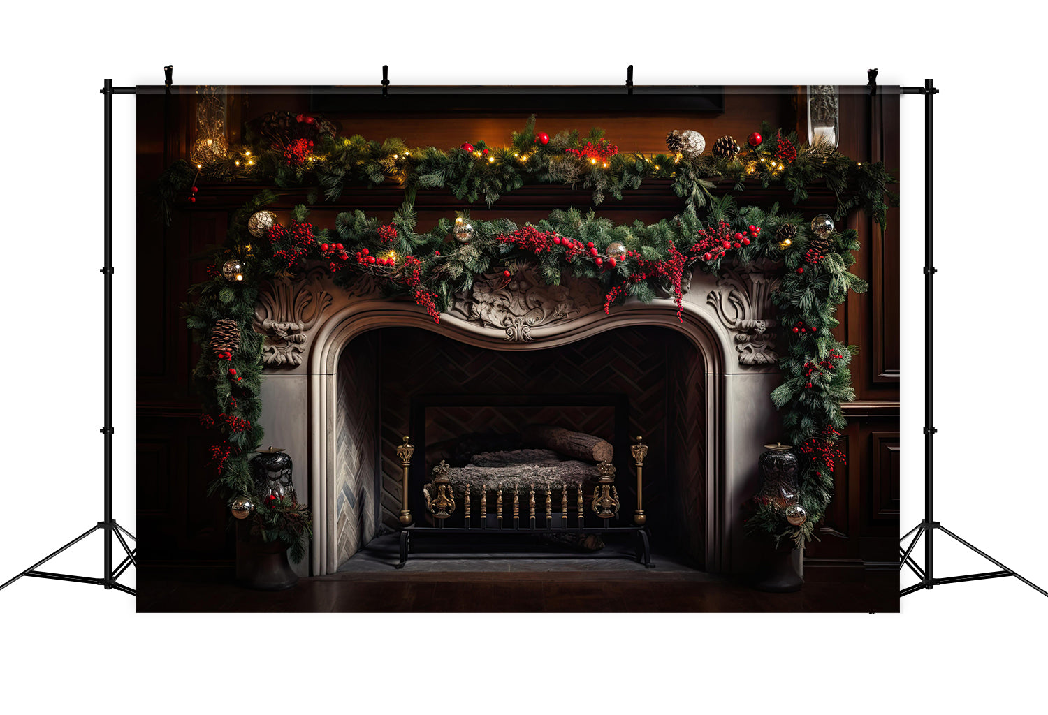 Toile de Fond de Foyer Orné avec Chaussettes de Noël RR8-159