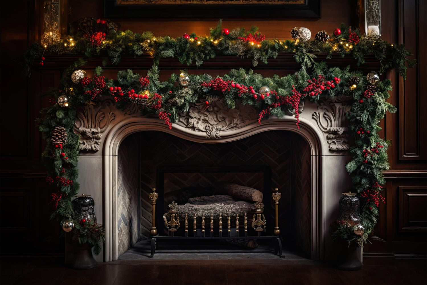 Toile de Fond de Foyer Orné avec Chaussettes de Noël RR8-159