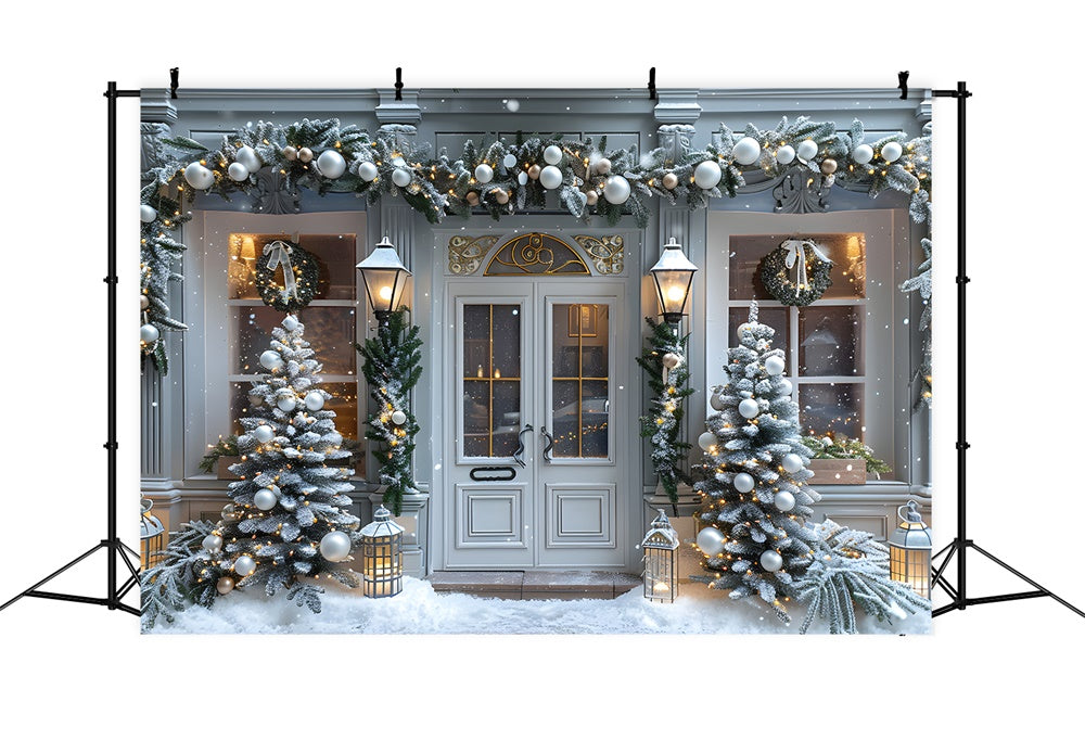 Toile de fond Porte de Maison Boules et Guirlandes RR8-16