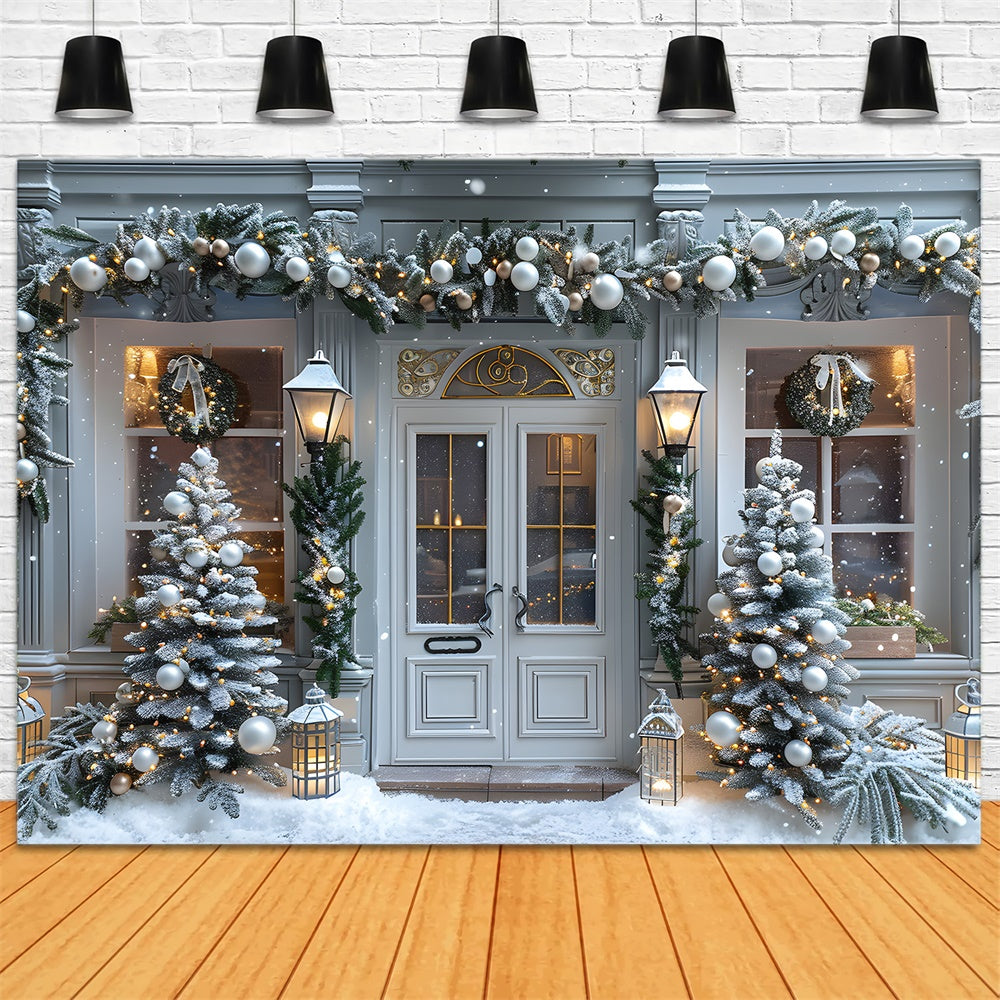 Toile de fond Porte de Maison Boules et Guirlandes RR8-16