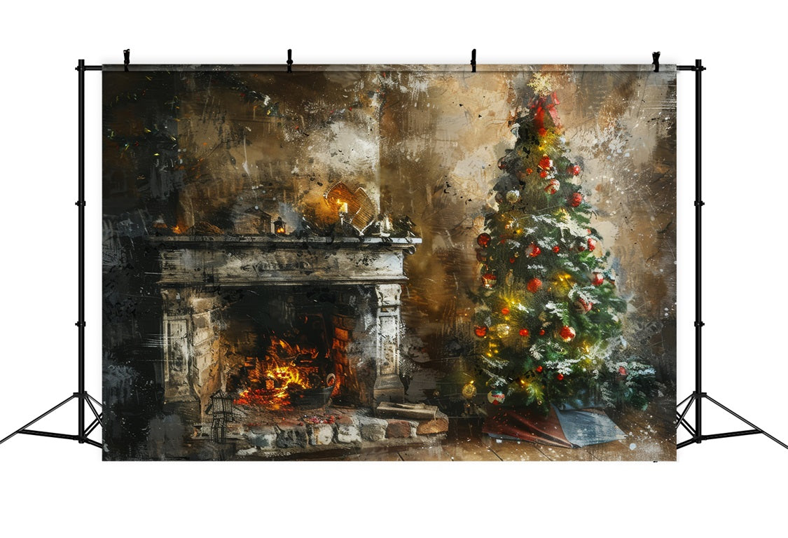 Toile de Fond Artistique et Rustique de Foyer de Noël RR8-171