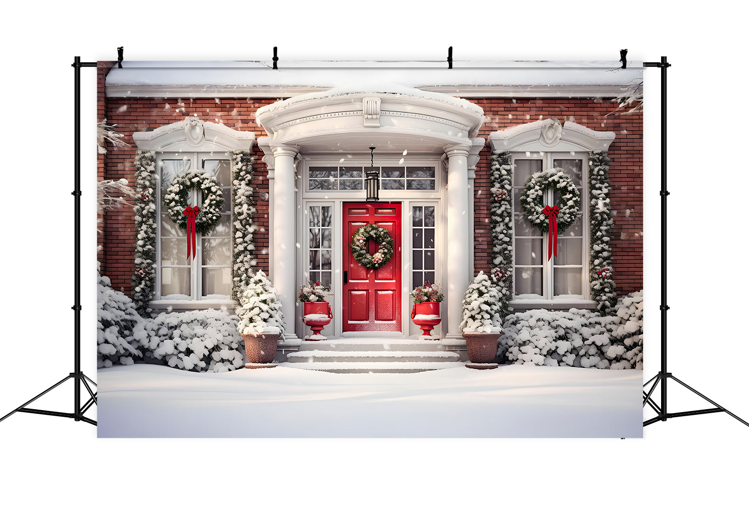 Toile de Fond de Porte Rouge Traditionnelle avec Couronne de Noël RR8-172