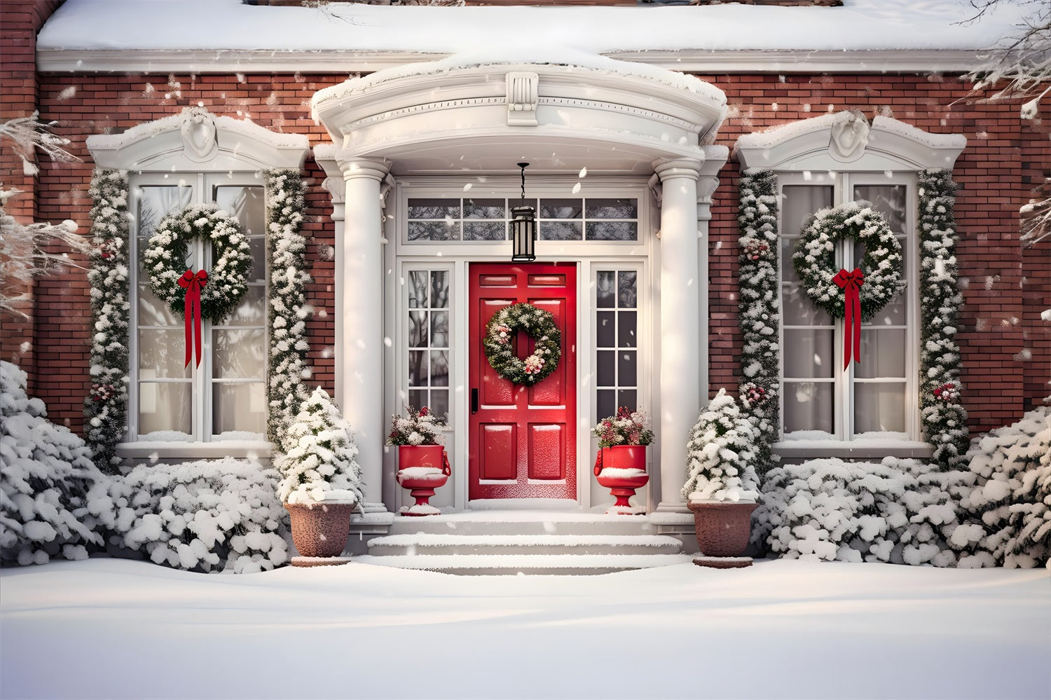 Toile de Fond de Porte Rouge Traditionnelle avec Couronne de Noël RR8-172