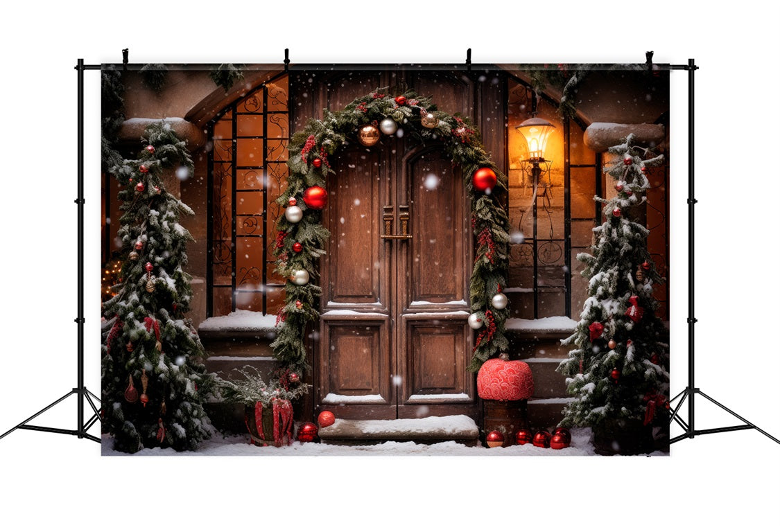 Toile de Fond d'Entrée Rustique avec Guirlande de Noël RR8-173