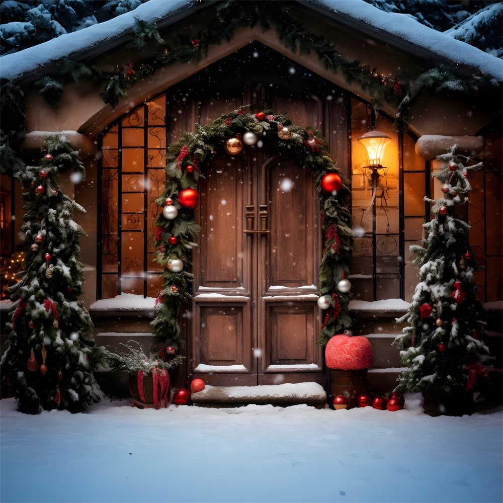 Toile de Fond d'Entrée Rustique avec Guirlande de Noël RR8-173
