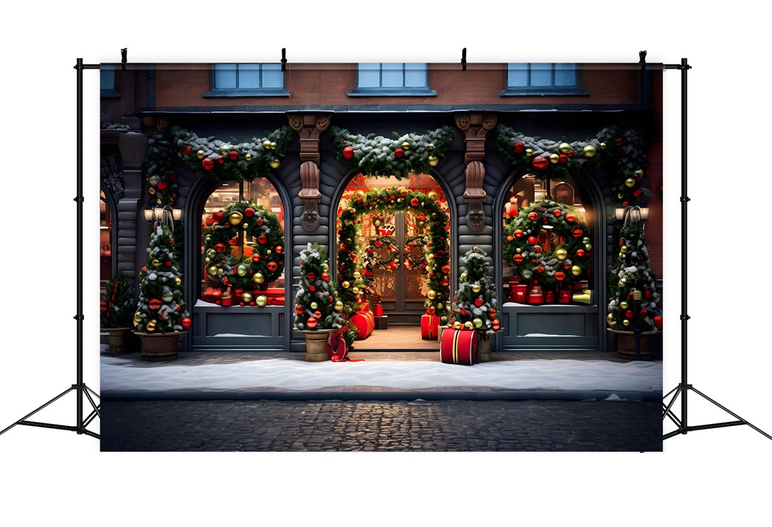 Toile de Fond de Vitrine Festive avec Couronnes de Noël RR8-174