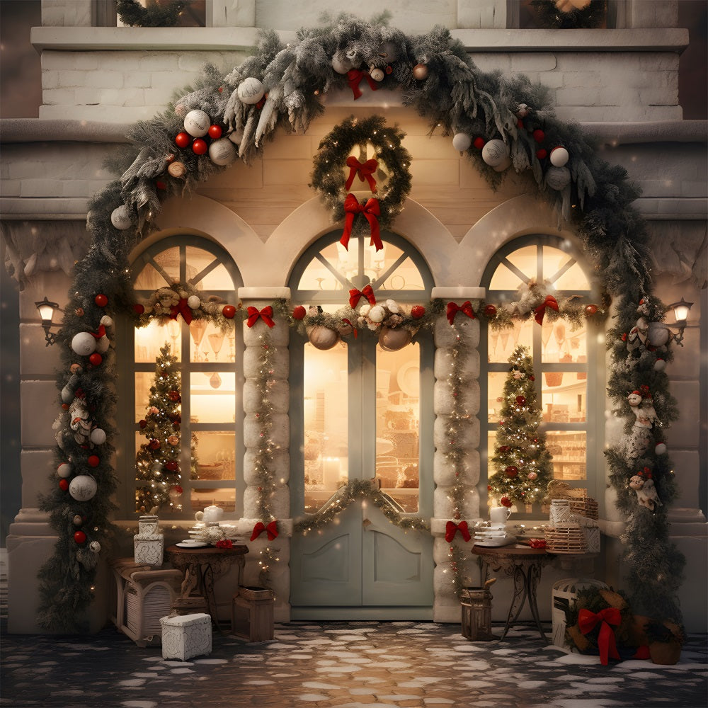 Toile de Fond de Vitrine Enchantée avec Couronnes de Noël RR8-175