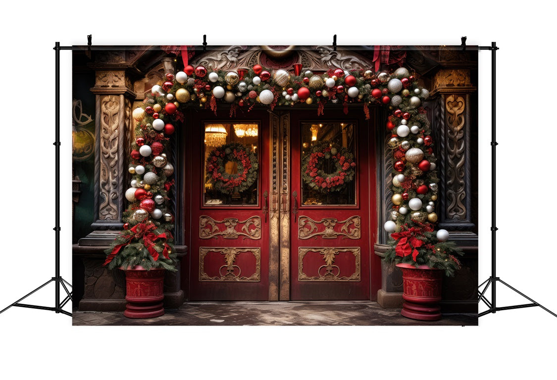 Toile de Fond d'Entrée Festive Arquée avec Ornements de Noël RR8-176