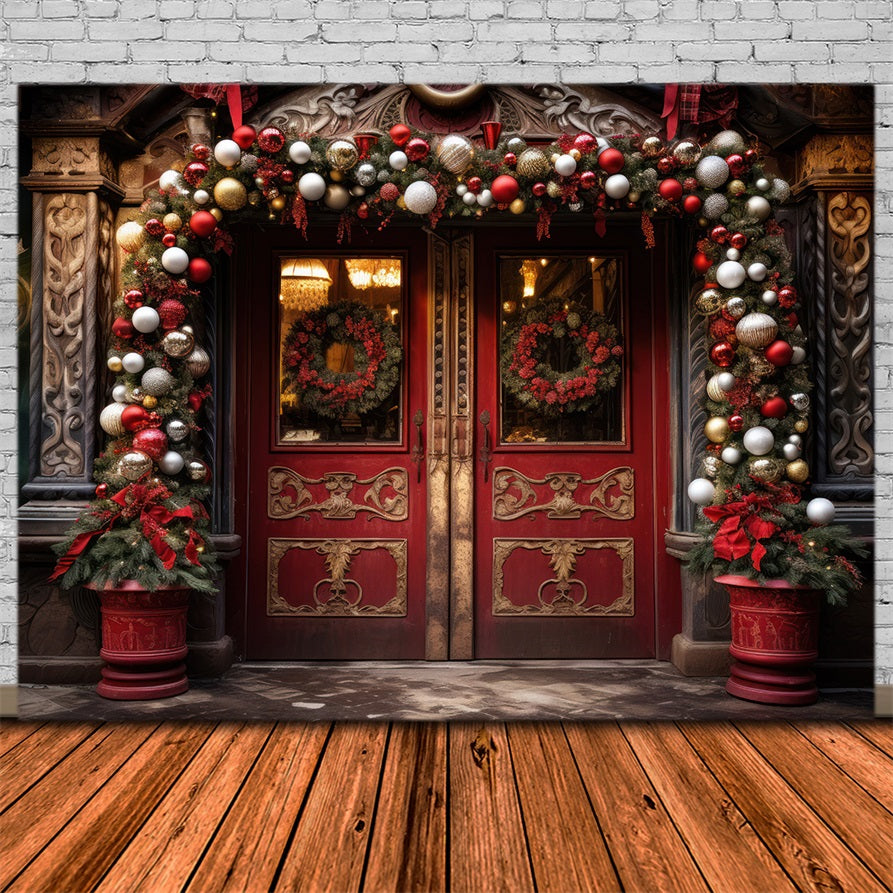 Toile de Fond d'Entrée Festive Arquée avec Ornements de Noël RR8-176