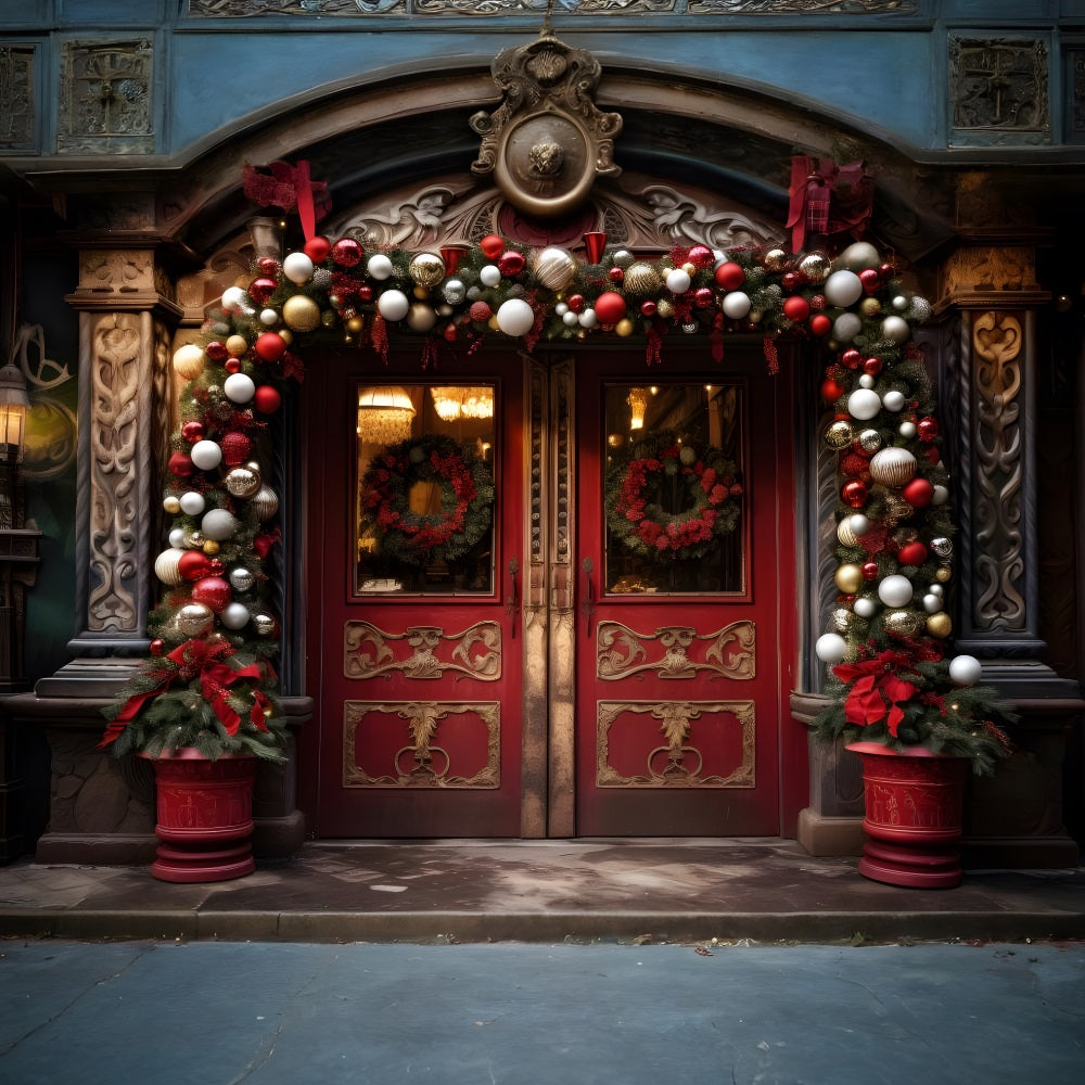 Toile de Fond d'Entrée Festive Arquée avec Ornements de Noël RR8-176