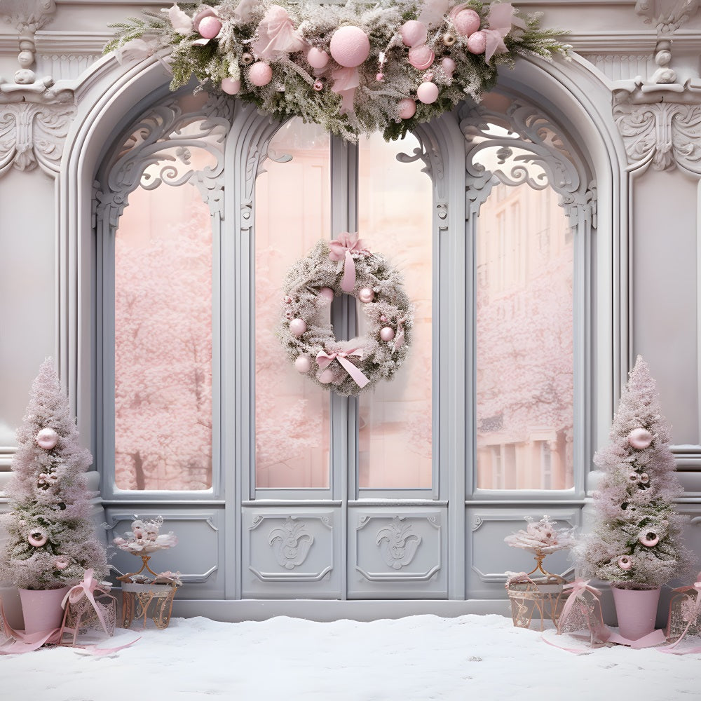 Toile de Fond d'Entrée Élégante Rose Décorée de Noël RR8-177