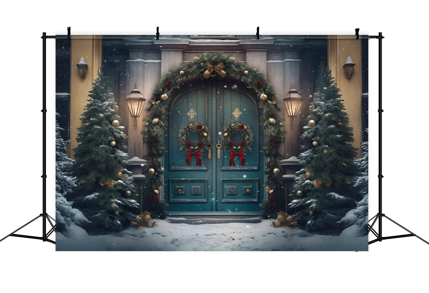 Toile de Fond de Grande Porte Enneigée de Noël RR8-179