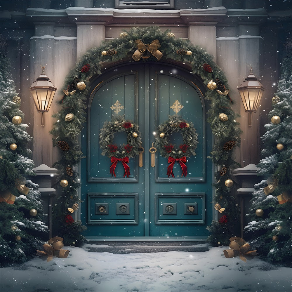 Toile de Fond de Grande Porte Enneigée de Noël RR8-179
