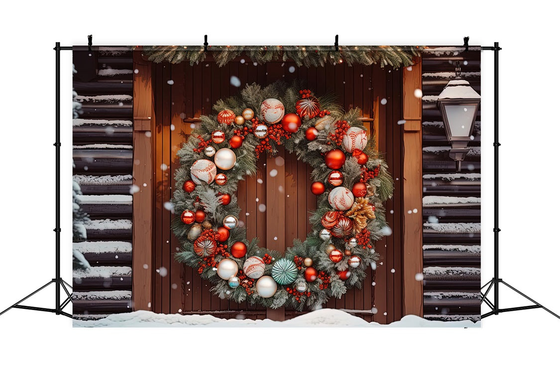 Toile de Fond Élégante de Couronne sur Porte en Bois de Noël RR8-181